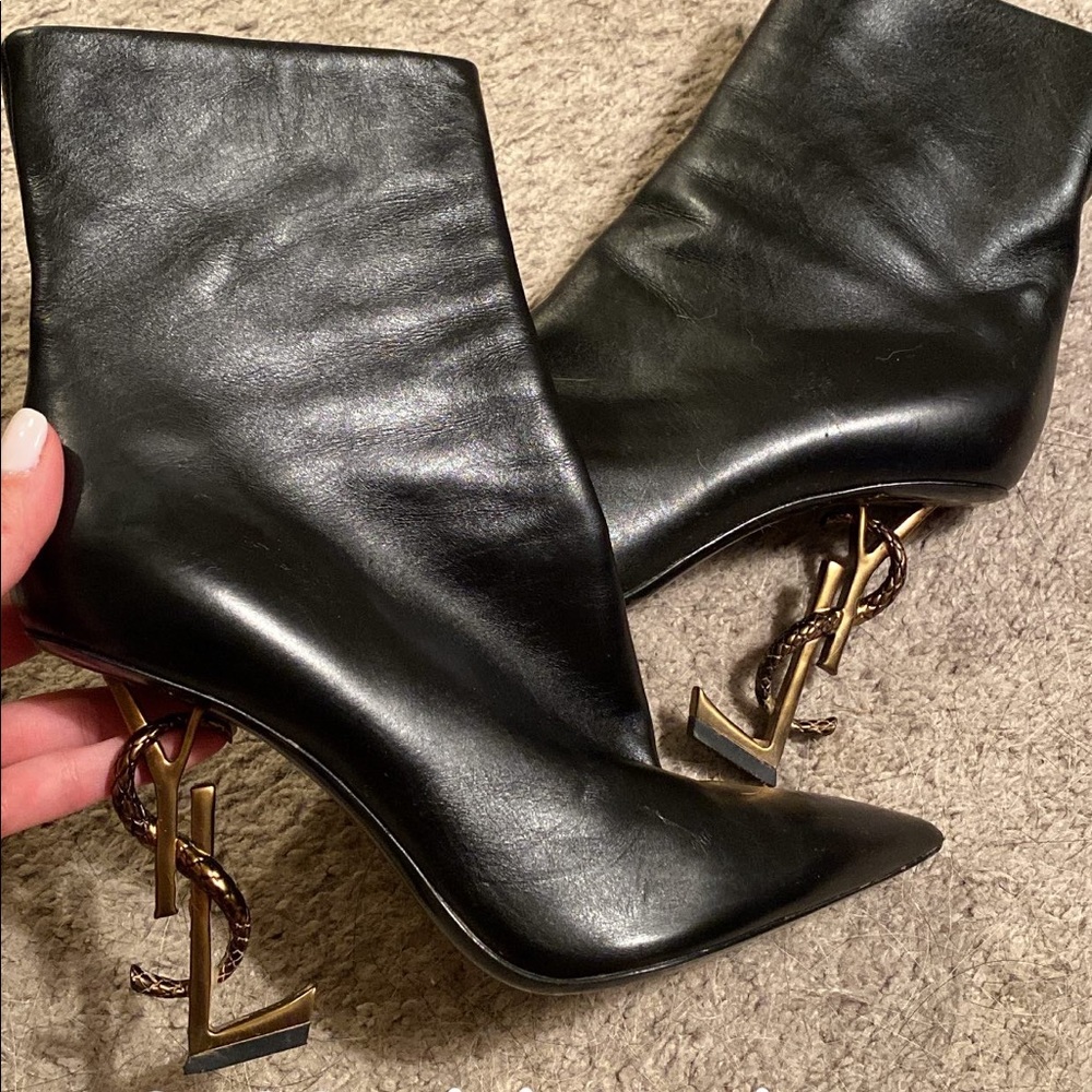 YSL Heel Shoe Boot Black/Gold